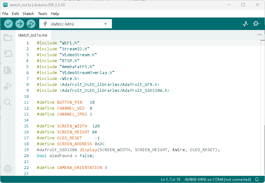 將完整程式碼複製到Arduino IDE，並下載到AMB82 MINI 上面。