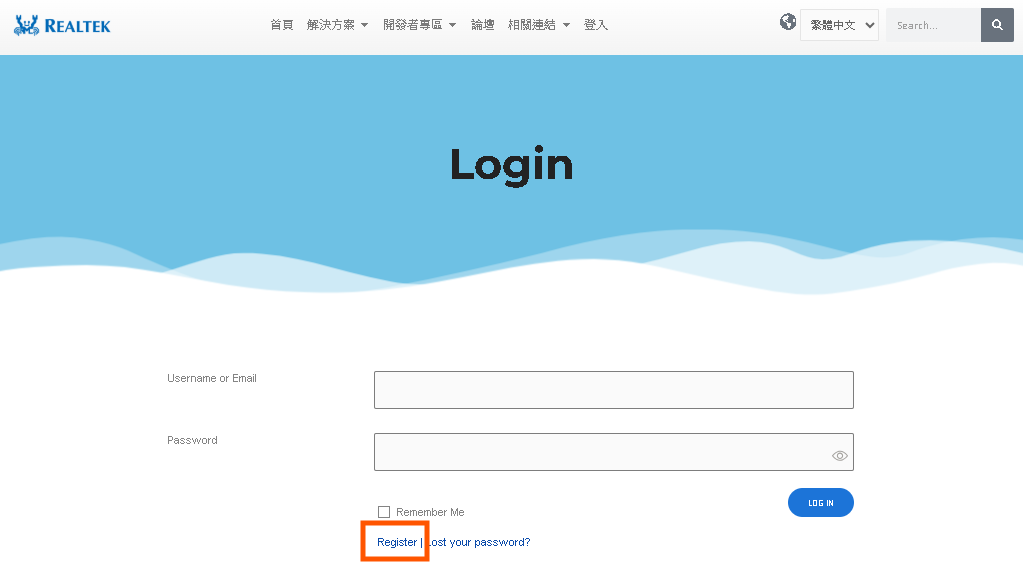 接著選取「Register」註冊一個使用者帳號。
